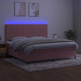 vidaXL Κρεβάτι Boxspring με Στρώμα &amp; LED Ροζ 200x200 εκ. Βελούδινο
