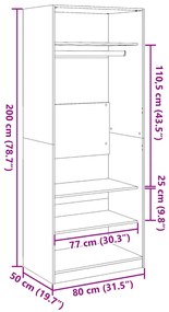 Ντουλάπα Καπνιστή Δρυς 80x50x200 εκ. από Επεξεργασμένο Ξύλο - Καφέ