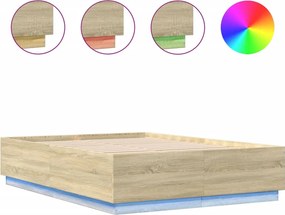 vidaXL Πλαίσιο Κρεβατιού με LED Sonoma Δρυς 150x200εκ. Επεξ. Ξύλο