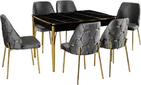 Stewehome Σετ Τραπεζαρίας 6 Ατόμων Kelebek MDF Μαύρο 132x80x75 cm