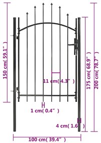 vidaXL Καγκελόπορτα Μαύρη 1 x 2 μ. Ατσάλινη