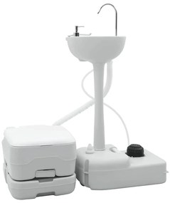 vidaXL Portable Σετ Χημικής Τουαλέτας και Σταθμός Πλυσίματος Χεριών Γκρι &amp; Άσπρο