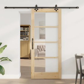 vidaXL Συρόμενη Πόρτα  με Σετ Χαρτιών 86x198.5 εκ. Μασίφ Ξύλο Πεύκο