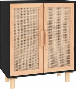 vidaXL Ντουλάπι Μαύρο 60 x 30 x 70 εκ. από Μασίφ Πεύκο &amp; Φυσικό Ρατάν
