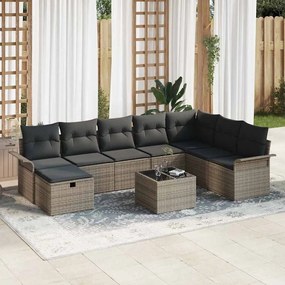 vidaXL Σετ Καναπέ Κήπου με μαξιλάρι 9 pcs Γκρι Πολυ ράταν
