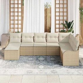 vidaXL Σετ Καναπέ Κήπου με μαξιλάρι 8 pcs Μπεζ Πολυ ράταν