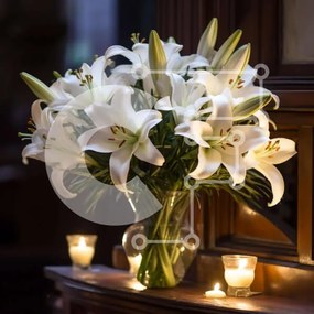 Σετ των 2 Intra Συλλεκτικό Ξύλινο Παζλ Plywood 4mm - Γυάλινο βάζο με λευκά κρίνα και κεριά Σε Ξύλινο Κουτί - Διαστάσεις: 10x10 cm – 25 κομμάτια