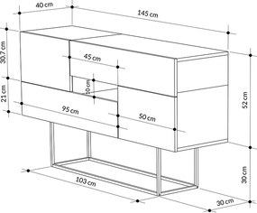 Μπουφές Eros Megapap γκρι ρετρό - λευκό εφέ μαρμάρου 145x40x82εκ.