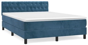 Κρεβάτι Boxspring με Στρώμα Σκούρο Μπλε 140x200 εκ. Βελούδινο - Μπλε