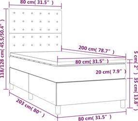 vidaXL Κρεβάτι Boxspring με Στρώμα Κρεμ 80 x 200 εκ. Υφασμάτινο
