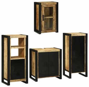 vidaXL Σετ Επίπλων Μπάνιου Επιτοίχιο 4 pcs Καφέ Στερεό ξύλο μάνγκο