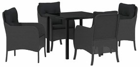 vidaXL Σέτ φαγητού για κήπο με μαξιλάρι 5 pcs Μαύρο Πολυ ράταν