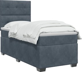 vidaXL Κρεβάτι box spring με στρώμα Σκούρο Γκρι 90 x 200 cm Βελούδο