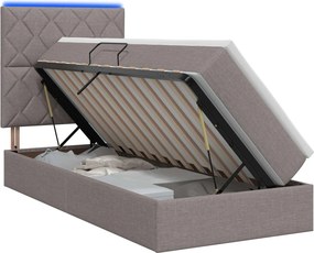 vidaXL LED Κρεβάτι αποθήκευσης με στρώμα Taupe 100 x 200 cm Ύφασμα