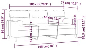 Καναπές Τριθέσιος Κρεμ 180 εκ. Υφασμάτινος με Μαξιλάρια - Κρεμ