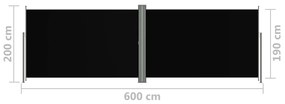 Σκίαστρο Πλαϊνό Συρόμενο Μαύρο 200 x 600 εκ. - Μαύρο