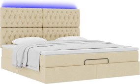 vidaXL Οθωμανικό κρεβάτι με στρώμα &amp; LEDs Cream 160x200cm ύφασμα