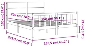 Πλαίσιο Κρεβατιού με Κεφαλάρι Λευκό Μασίφ Ξύλο King Size - Λευκό