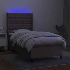 vidaXL Κρεβάτι Boxspring με Στρώμα &amp; LED Taupe 90x190 εκ. Υφασμάτινο