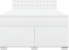 vidaXL Κρεβάτι Boxspring με Στρώμα Λευκό 140x200εκ.από Συνθετικό Δέρμα