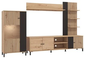 Κέντρο Ψυχαγωγίας - Σύνθεση Avignon Artisan Oak - Artisan Oak με Μαύρες Γραμμές - Μαύρο 263x40x167 εκ.