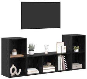 vidaXL Ντουλάπι TV 3 pcs Μαύρο 107 x 35 x 37 cm Επεξεργασμένο ξύλο