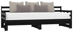 vidaXL Καναπές Κρεβάτι Συρόμενος Μαύρος 2x(90x200) εκ. από Μασίφ Πεύκο