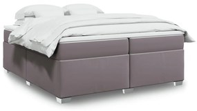 vidaXL Κρεβάτι Boxspring με Στρώμα Γκρι 200x200 εκ. Συνθετικό Δέρμα