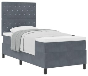vidaXL Κρεβάτι Box Spring με Στρώμα Σκούρο Γκρι 90x200 εκ. Βελούδο