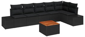 vidaXL Σετ Καναπέ Κήπου με μαξιλάρι 7 pcs Μαύρο Πολυ ράταν