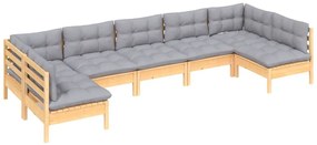 vidaXL Σαλόνι Κήπου Σετ 7 Τεμαχίων Μασίφ Ξύλο Πεύκου με Γκρι Μαξιλάρια