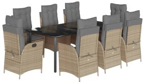 vidaXL Σετ Τραπεζαρίας Κήπου 9 τεμ. Μπεζ Συνθετικό Ρατάν με Μαξιλάρια