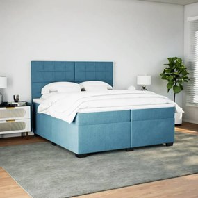 vidaXL Κρεβάτι Boxspring με Στρώμα Μπλε 200x200 εκ. Βελούδινο