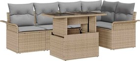 vidaXL Σετ Καναπέ Κήπου με μαξιλάρι 6 pcs Μπεζ Πολυ ράταν