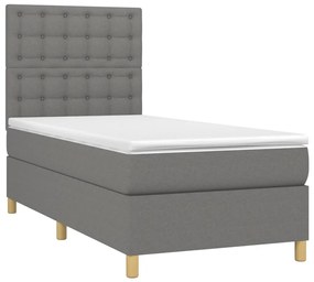 vidaXL Κρεβάτι Boxspring με Στρώμα &amp; LED Σκ.Γκρι 90x190 εκ. Υφασμάτινο