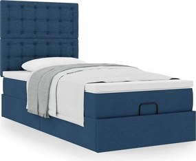 vidaXL Οθωμανικό κρεβάτι με στρώμα μπλε 90x190cm ύφασμα
