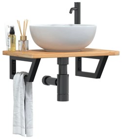 Ράφι Νιπτήρα Τοίχου από Ατσάλι / Μασίφ Ξύλο Δρυός