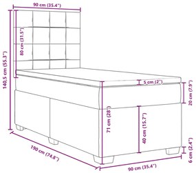 Κρεβάτι Boxspring με Στρώμα Σκούρο Γκρι 90x190 εκ. Βελούδινο - Γκρι