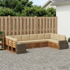 vidaXL Σειρά Καναπέ Εξωτερικού 10 pcs Φυσικό και Μπεζ Πολυεστέρας