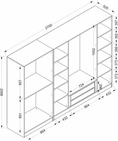 Εξαφυλλη Ντουλαπα Ανθρακι/Μαυρο KALEO 52x270x209.8