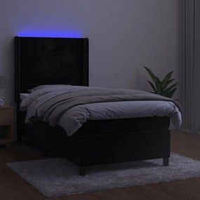 vidaXL Κρεβάτι Boxspring με Στρώμα &amp; LED Μαύρο 90x200 εκ. Βελούδινο