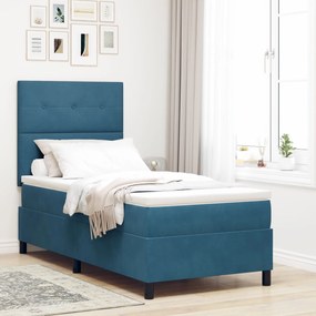 Κρεβάτι Box Spring με Στρώμα Μπλε Σκούρο 100x200 εκ Βελούδο