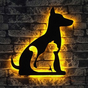 Διακοσμητικό Τοίχου Με Φως Led Cat n Dog 692FRW1120 50x40cm Yellow-Black Wallity Mdf