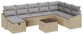 vidaXL Σετ Καναπέ Κήπου με μαξιλάρι 9 pcs Μπεζ Πολυ ράταν