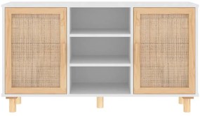 vidaXL Μπουφές Λευκός 105 x 30 x 60 εκ. Μασίφ Πεύκο &amp; Φυσικό Ρατάν