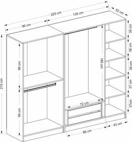 Πενταφυλλη Ντουλαπα Λευκο/Μαυρο KALEO 52x180x210