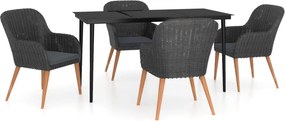 vidaXL Σετ Τραπεζαρίας Κήπου 5 Τεμαχίων Μαύρο με Μαξιλάρια