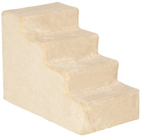 PawHut Σκάλα Σκύλου 4 σκαλοπατιών, 35 cm Σκάλα Γάτας για Κρεβάτι και Καναπέ, Σκάλα Κατοικίδιου για Σκύλους και Γάτες έως 5 kg, Όψη βελούδου, Μπεζ