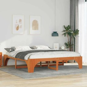 vidaXL Κρεβάτι δαπέδου Καφέ 200 x 200 cm Μασίφ ξύλο πεύκου