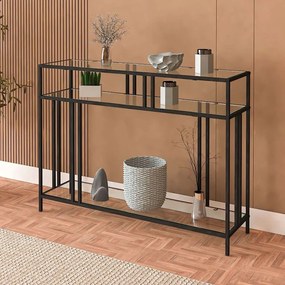 Κονσόλα Venedik 706CLN1196 100x78x30cm Black-Clear Metal, Glass